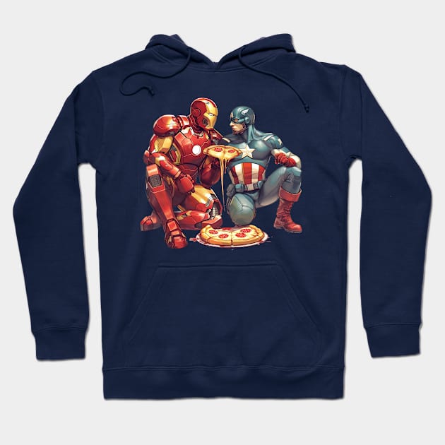 IRONMAN & CAP EATING PIZZA Hoodie by Drank